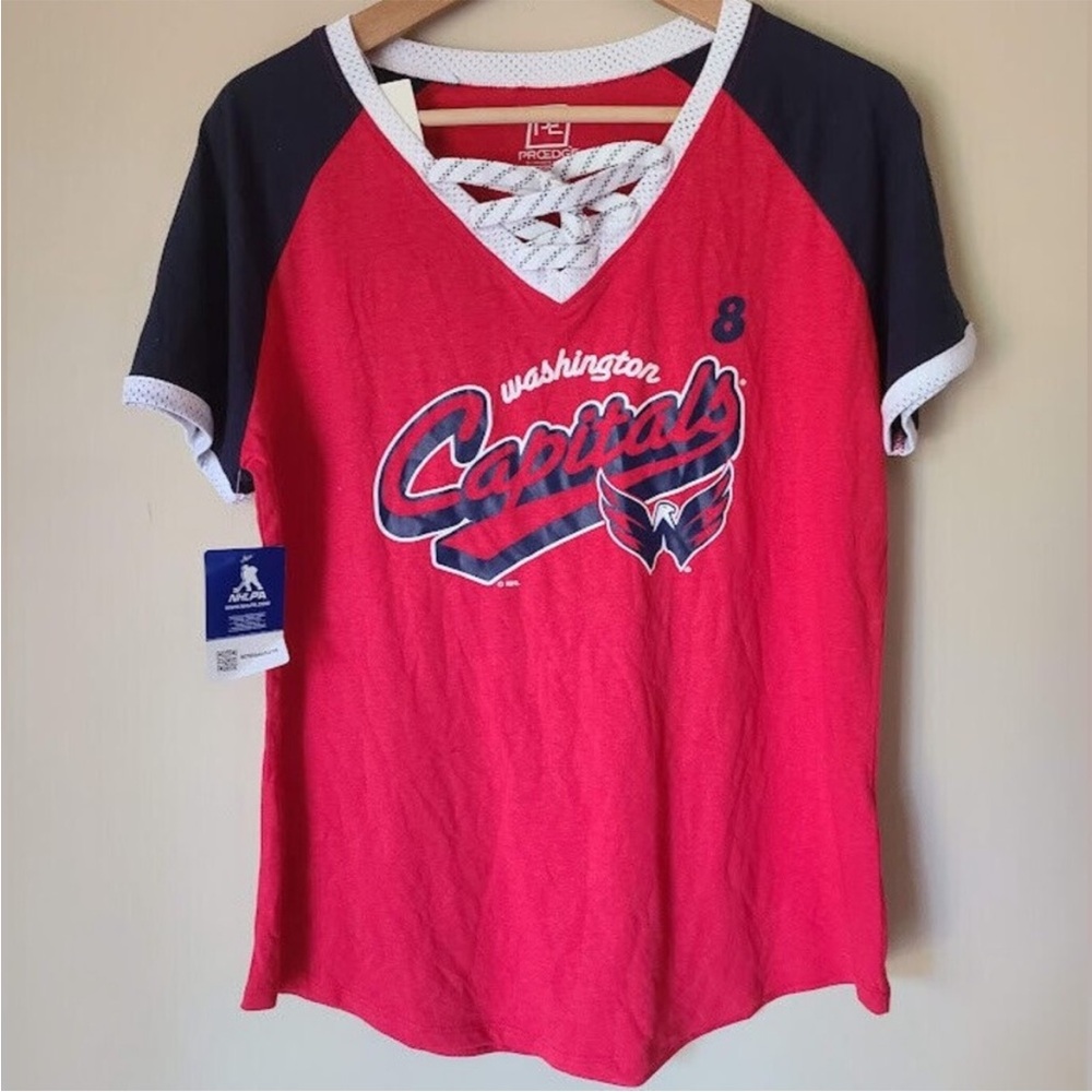 NHL Washington Capitals Ovechkin #8 Red Lace-Up T-Shirt